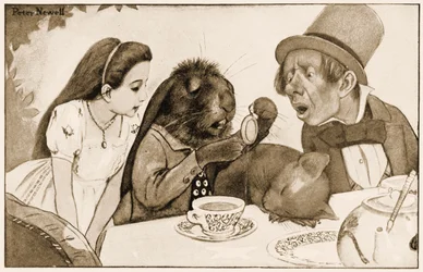 "He Dipped It into His Cup of Tea and Looked at It Again," Illustration for Lewis Carroll